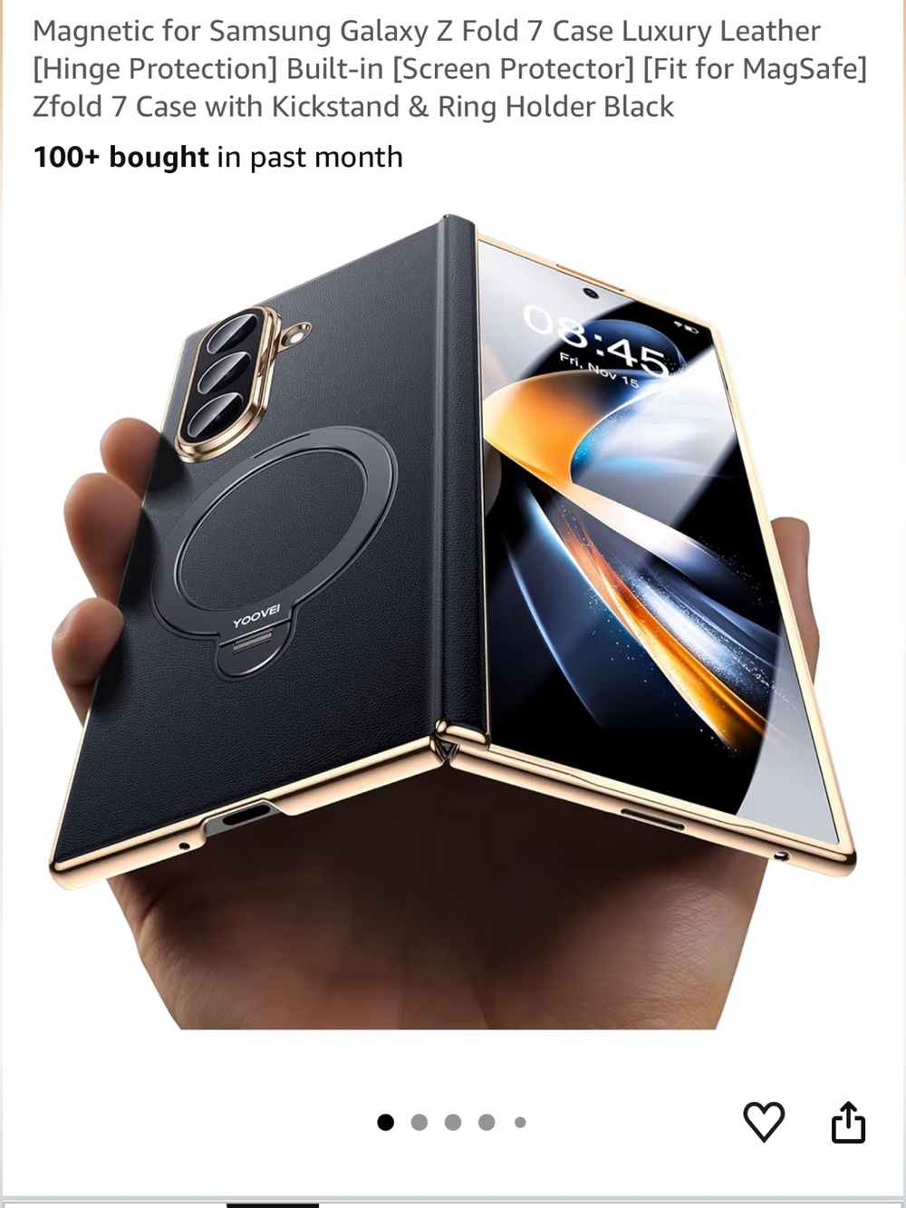 Black Leather Magnetic Case for Samsung Galaxy Z Fold 7
